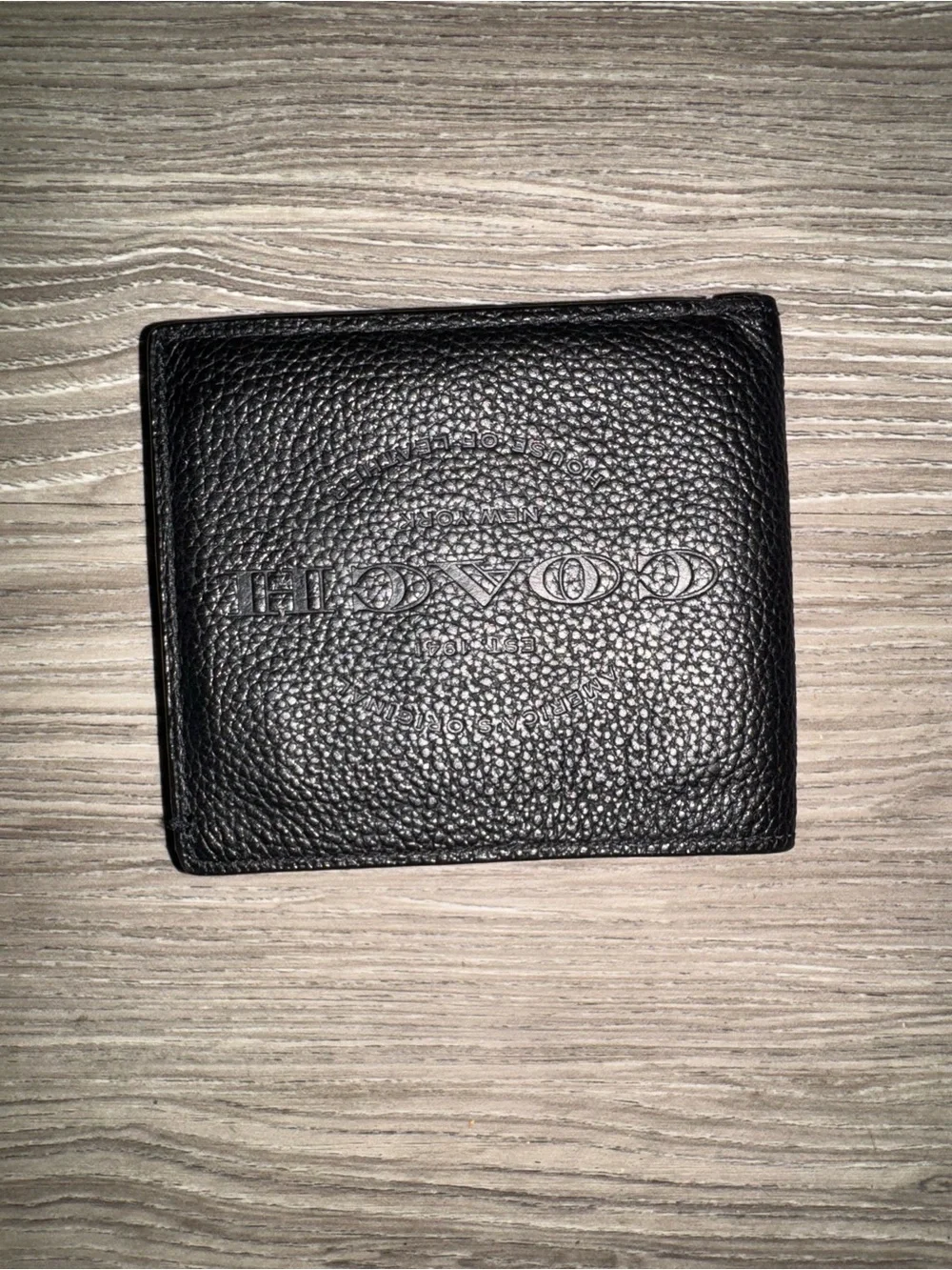 Coach Black Pebbled Leather Bi-Fold Card Wallet